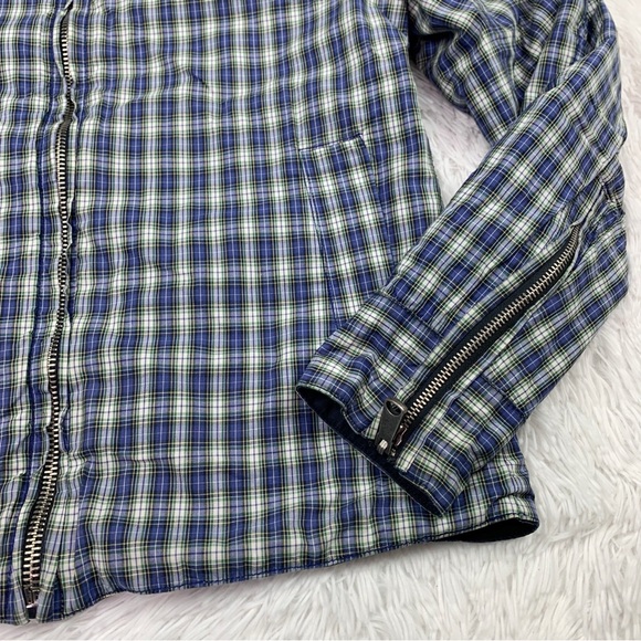 Fossil men reversible mock neck plaid jacket full zip navy blue pockets - Picture 7 of 12